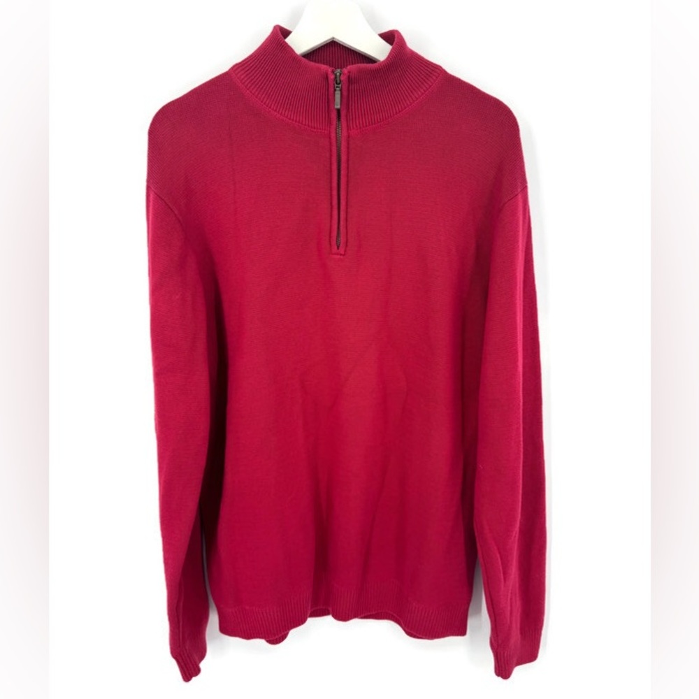 L.L.Bean Men's Burgundy Quarter Zip Sweater‎ Medium 100% Cotton Classic Pullover